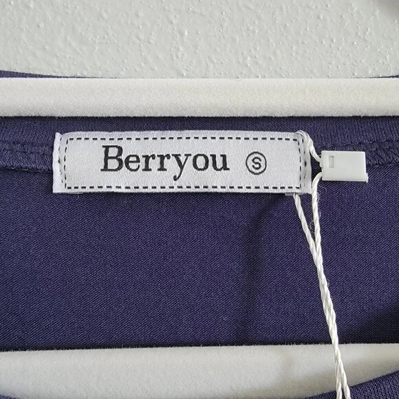 NWT Blue Berryou Short Sleeve Pocket Ruffle Swing Casual Shift Dress Size Small - Picture 11 of 16